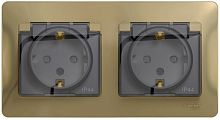 Розетка с заземлением с рамкой Systeme Electric Glossa 2-м. крышка шторки IP44 титан картинка